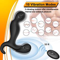 Male Vibrating Prostate Massager, 2 Powerful Motors Rechargeable Anal Vibrator with 10 Stimulation Patterns Remote Control Waterproof Butt Plug Anal Sex Toys for Men, Women & Couples