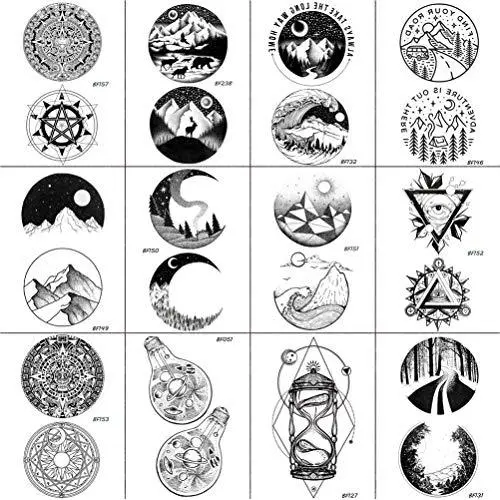 12 Pieces/Lot Mens Fashion Moon Temporary Tattoos Round Totem Fun Sun Wave Magic Tatoos Women Triangle Forest Tattoo Stickers Cover Custom Paste 10x6CM 12 Pieces/Lot Mens Fashion Moon Temporary Tattoos Round Totem Fun Sun Wave Magic Tatoos Women Triangle Forest Tattoo Stickers Cover Custom Paste 10x6CM