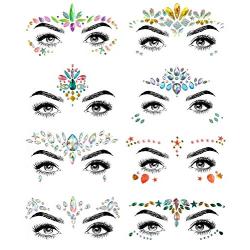 SHINEYES 8 Pcs Women Mermaid Face Gems Glitter,Rhinestone Rave Face Jewels Festival,Crystals Face Stickers, Eyes Face Body Temporary Tattoos