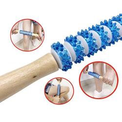 CERRXIAN Wooden Handle Body Massage Sticks Muscle Roller Stick Tool for Physical Therapy, Trigger Points,Relieve Pain (Silicone, Blue)