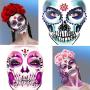 4 Pack Face Gems Jewels, Halloween Temporary Rhinestone Stickers, Day of The Dead Skull Face Tattoos, Crystals Body Gems Stick on Face for Carnival Festival, Party, Outfit, Performance (B)