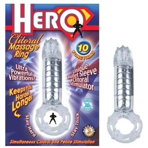 Hero Cock Ring and Clit Massager, Clear Hero Cock Ring and Clit Massager, Clear