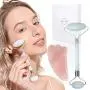 Jade Double-Head Roller Massager Natural Pink Opal Stone Slimming Face Neck Anti-wrinkle Massager Skincare Tool with GuaSha tool with a gift box W3915 (Opal)