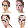 CHICHIC 8 Pack Halloween Temporary Face Tattoos Stickers, Day of the Dead Sugar Skull Face Tattoos, Catrina Face Mask, Day of Dead Make Up, Full Face Candy Skull Sticker Halloween Party Favor Supplies