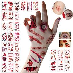 LessMo Halloween Temporary Tattoos, 30 Sheet Tattoo Stickers with Fake Bloody Scar, Wound Injury Body Stickers, Waterproof, Realistic, for Halloween Party, Masquerade, Prank, Makeup Props