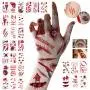 LessMo Halloween Temporary Tattoos, 30 Sheet Tattoo Stickers with Fake Bloody Scar, Wound Injury Body Stickers, Waterproof, Realistic, for Halloween Party, Masquerade, Prank, Makeup Props LessMo Halloween Temporary Tattoos, 30 Sheet Tattoo Stickers with Fake Bloody Scar, Wound Injury Body Stickers, Waterproof, Realistic, for Halloween Party, Masquerade, Prank, Makeup Props