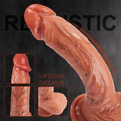 9" Realistic Dildo for G-spot Stimulation, Fondlove Dual Density Silicone Flexible Fake Penis with Lifelike Veins, Large Thick Cock Anal Strap on Dildo with Suction Cup for Woman, Lesbian, Couple