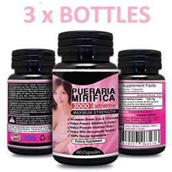 Herbal Young 3 x BOTTLES Natural Pueraria Mirifica Daily 1000mg Capsules - Breast Enhancement Pills For Women - Breast Enlarger, Vaginal Health, Menopause Relief, Skin & Hair Health 60 Capsules