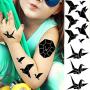 Yezunir 16 Sheets Geometric Cute Small Temporary Tattoos For Kids Arm Cranes Plane Anchor Maple Leaf Butterfly Heart Children Face Fake Tattoos Stickers Black Animals Star Line Art Waterproof Tatoos