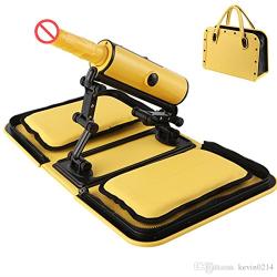 Hetam Sex Machine Portable Handbag Yellow Remote Control 3 Vibrations 3 Thrusting Automatic Heat Dildo Bag Sex Love Gun for Women E5-1-18-X5