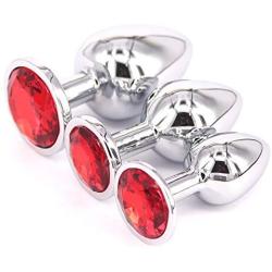 Eastern Delights 3 Pcs Jewelry Anal Plug Steel Metal Butt Plated Plug with Penis Condom, Red