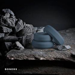 BONERS 3-Piece Cock Ring Set - Ø 1.2-1.7 inch - Dark Grey - 100% Silicone Penis Ring