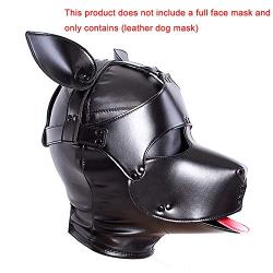 Leather Bondage Fetish Dog Mask, Black Full Face Breathable Restraint Head Hood, Sex Toys, for Unisex Adults Couples, BDSM/LGBT Cosplay Halloween Masquerade Mask