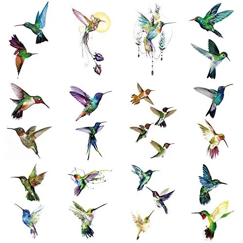 WYUEN 12 PCS Hummingbirds Temporary Tattoo Sticker for Women Men Fashion Body Art Adults Waterproof Hand Fake Tatoo 9.8X6cm (FW12-24)