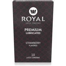 Royal Condoms - Strawberry Flavored and Scented – Ultra Thin Latex, Premium Lubricant, Organic, Vegan, Nitrosamine Free, Gluten Free, Non-Toxic, Cruelty Free, 10 Pack