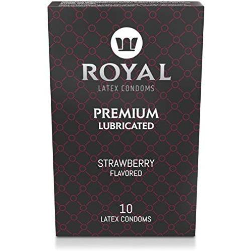 Royal Condoms - Strawberry Flavored and Scented – Ultra Thin Latex, Premium Lubricant, Organic, Vegan, Nitrosamine Free, Gluten Free, Non-Toxic, Cruelty Free, 10 Pack