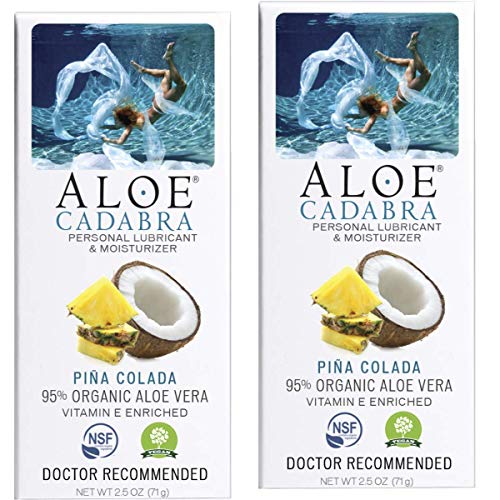 Aloe Cadabra Flavored Personal Lubricant & Moisturizer for Her, Him & Couples, Best Natural Lube Oral Gel Pina Colada, 2.5 oz (Pack of 2)