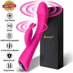 G Spot Rabbit Vibrator with Bunny Ears for Clitoris Stimulation, PALOQUETH Waterproof Clit Stimulator with 9 Vibration Modes Quiet Dual Motor for Women Rechargeable