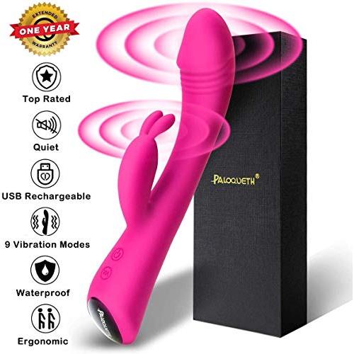 G Spot Rabbit Vibrator with Bunny Ears for Clitoris Stimulation, PALOQUETH Waterproof Clit Stimulator with 9 Vibration Modes Quiet Dual Motor for Women Rechargeable