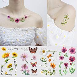 13 Sheets Daisy Sun Flower Tattoo, Butterfly Temporary Tattoo Sticker for Women Lady Girls, Body Art on Arm Shoulder Wrist Face Clavicle