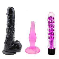 Sex Talk 3PC Black Dildo Vibrator And Anal Waterproof Flexible Huge Penis With And Strong Suction Cup Sex Product Toy For Women