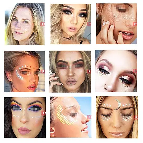 9 PC Face Tattoo Sticker Metallic Shiny Temporary Water Transfer Tattoo for Professional Make Up Dancer Costume Parties, Shows Gold Glitter 9 PC Face Tattoo Sticker Metallic Shiny Temporary Water Transfer Tattoo for Professional Make Up Dancer Costume Parties, Shows Gold Glitter