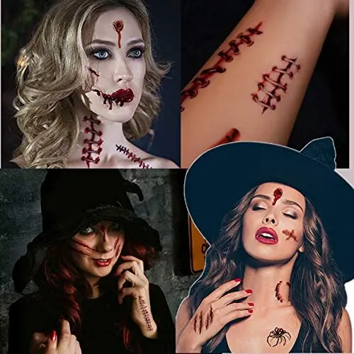 Halloween Temporary Tattoos, Zombie Makeup, Scar Wound Blood Bleeding Tattoo Stickers for Kids Women Men Halloween Party Cosplay Costume Halloween Temporary Tattoos, Zombie Makeup, Scar Wound Blood Bleeding Tattoo Stickers for Kids Women Men Halloween Party Cosplay Costume