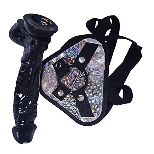 MXYLYM9 Relaxing Stick, Strap Pants Artificial Powerful Big Waterproof Big Head Health Bendable Suction Cup Base PVC+ Artificial Leather Pants Leopard Black (L:9.45inch, W: 1.89inch)