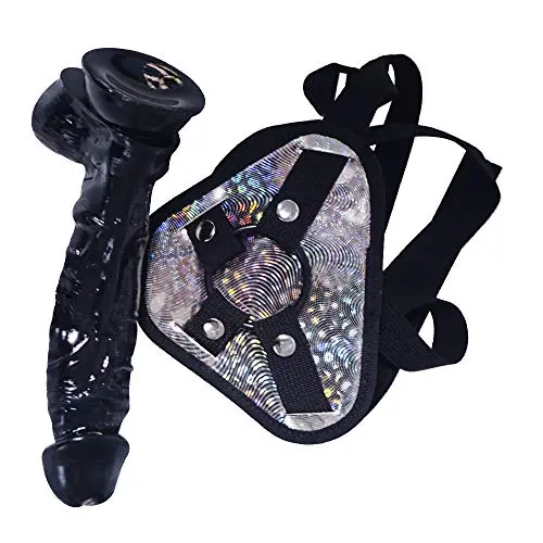 MXYLYM9 Relaxing Stick, Strap Pants Artificial Powerful Big Waterproof Big Head Health Bendable Suction Cup Base PVC+ Artificial Leather Pants Leopard Black (L:9.45inch, W: 1.89inch)
