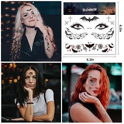 10 Sheets Halloween Face Temporary Tattoos Day of the Dead Bloody Scars Black Spider Face Tattoo Sticker for Women Men Adult Kids Masquerade Halloween Party Favor Supplies