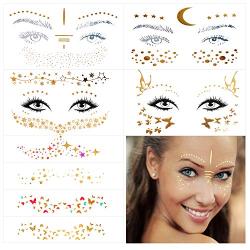 10 Sheets Face Tattoos Sticker, Freckle Sticker and Face Metallic Temporary Tattoo for Women