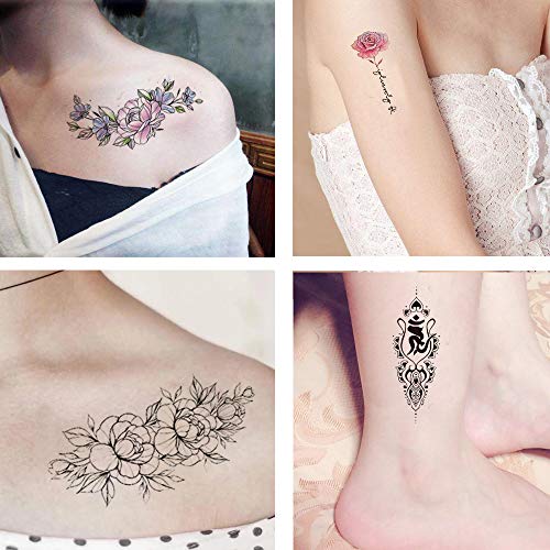 12 Sheets Temporary Tattoos Owl Words Flower Mermaid Animal for Women Tattoo Stickers for Arms Legs Shoulder Back Waterproofing (style 5)