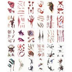 Qualsen 30 Sheets Halloween Temporary Scar and Insect Tattoos Stickers Fake Bloody Wound Scab Bleeding Decals for Masquerade Prank Prop Decorations Makeup Masquerade Zombies Party Supplies Decor