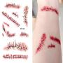 Halloween 30 Sheet Temporary Face Tattoo Decals Sticker 3D Zombie Scar Fake Bloody Wound for Cosplay Party Halloween Waterproof Masquerade Prank Prop Decorations Makeup for Women Men kids