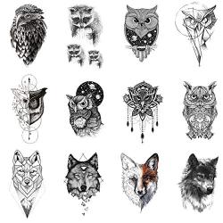 12 Pieces/Lot 3D Black Fun Raccoon Tattoo Stickers Cover Women Temporary Fake Tatoos Owl Men Waterproof Custom Tattoo Supplies Body Arm Art 10x6cm