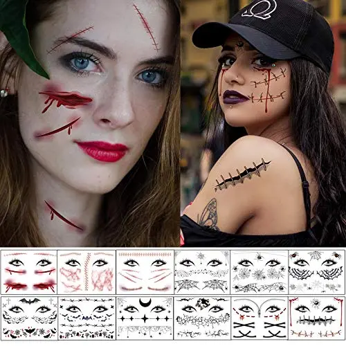 12 Sheets Halloween Temporary Face Tattoos, TailaiMei Scary Makeup Stickers for Halloween Costume Apparel Cosplay Party 12 Sheets Halloween Temporary Face Tattoos, TailaiMei Scary Makeup Stickers for Halloween Costume Apparel Cosplay Party