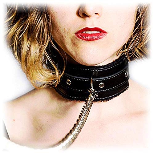 BDSM Collar Leather Choker with Chain Leash Necklace for Women Men | Emo Gothic Clothing | Sexy Adult Locking Sex Toys