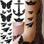 Yezunir 16 Sheets Geometric Cute Small Temporary Tattoos For Kids Arm Cranes Plane Anchor Maple Leaf Butterfly Heart Children Face Fake Tattoos Stickers Black Animals Star Line Art Waterproof Tatoos