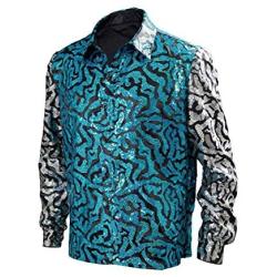 Mens Tiger King Shirt Joe Exotic Shiny Sequins Button Down Dress Shirt S Blue