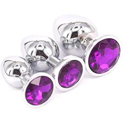 Eastern Delights 3 Pcs Jewelry Anal Plug Steel Metal Butt Plated Plug with Penis Condom, Purple