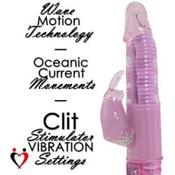 LeLuv Rabbit Vibrator Wave Action Motion Shaft Clitoral Massager Showerproof Multispeed Purple Bundle with Mini Bullet