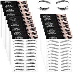 18 Sheets 4D Hair-Like Authentic Eyebrows Waterproof Eyebrow Tattoo Stickers Eyebrow Transfers Stickers Eyebrow Grooming Shaping Makeup Sticker for Women Girls, 9 Styles 180 Pairs