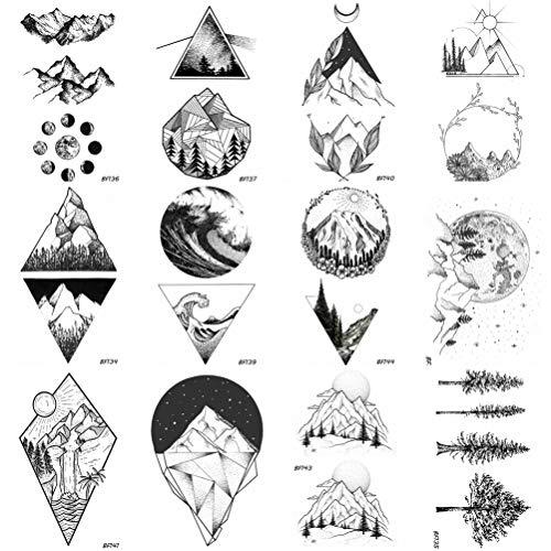 12 Pieces/Lot Geometry Triangle Mountain Temporary Tattoo Sticker Cover Women Body Arm Art Drawing Waterproof Fake Black Sea Weave Tatoos Custom 10x6CM