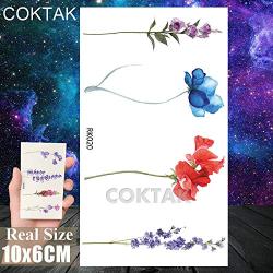 COKTAK 12Pieces/Lot 3D Watercolor Lavender Flower Temporary Tattoos For Women Body Art Arm Fake Flora Adults TattooSticker Waterproof Girls Tatoos