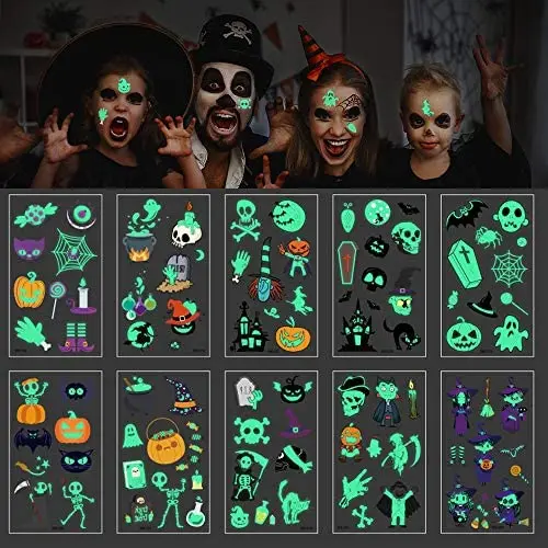 TUPARKA 370 Pcs Halloween Temporary Tattoos for Kids Glow Tattoo Stickers for Halloween Party Dark Decoration TUPARKA 370 Pcs Halloween Temporary Tattoos for Kids Glow Tattoo Stickers for Halloween Party Dark Decoration