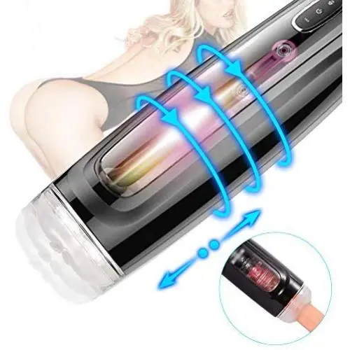 Male Masturbator-10 Rotating,Trusting Models,3 Moans Interaction 3 in 1 Adjustable Hands-Free Automatic Men Masturbation Cup Stroker Toys with Visible 3D Textured Sleeve