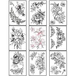 pengxiaomei 9 pcs Flowers Temporary Tattoos, Waterproof Sexy Temporary Tattoos Fake Body Art Arm Sketch Tattoo Stickers For Girls Shoulder Arm Leaf Tatoo Adults Beauty