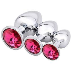 Skyvan 3PCS Steel Jeweled Sexy Stimulation Anal Butt Plugs Toys for Adult (Rose red)