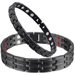 Men and Womens Titanium Magnetic Therapy Bracelet Energy Lover Couple Gift Bracelet 4 Element Pain Relief Matching Set