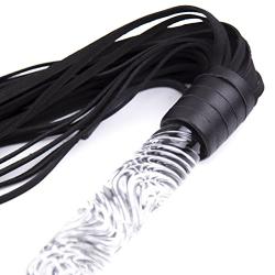 Romi Fetish Leather Whip with Glass Pleasure Wand with Ball Tip - Sex Toy for SM or Anal Sex/Masturbation